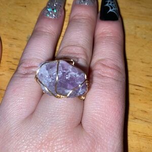 Irregular raw natural amethyst handmade wire ring